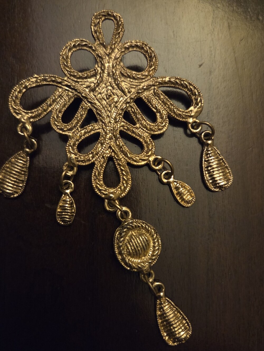 Gold-Tone Filigree Dangle Brooch